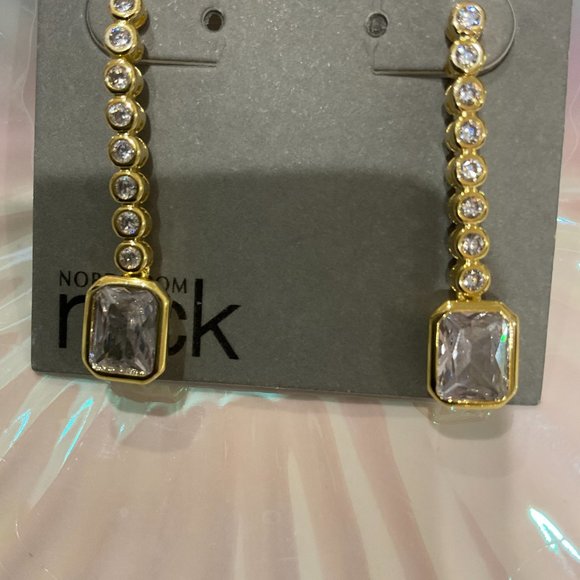 CZ Linear Drop Earrings - Picture 2 of 4